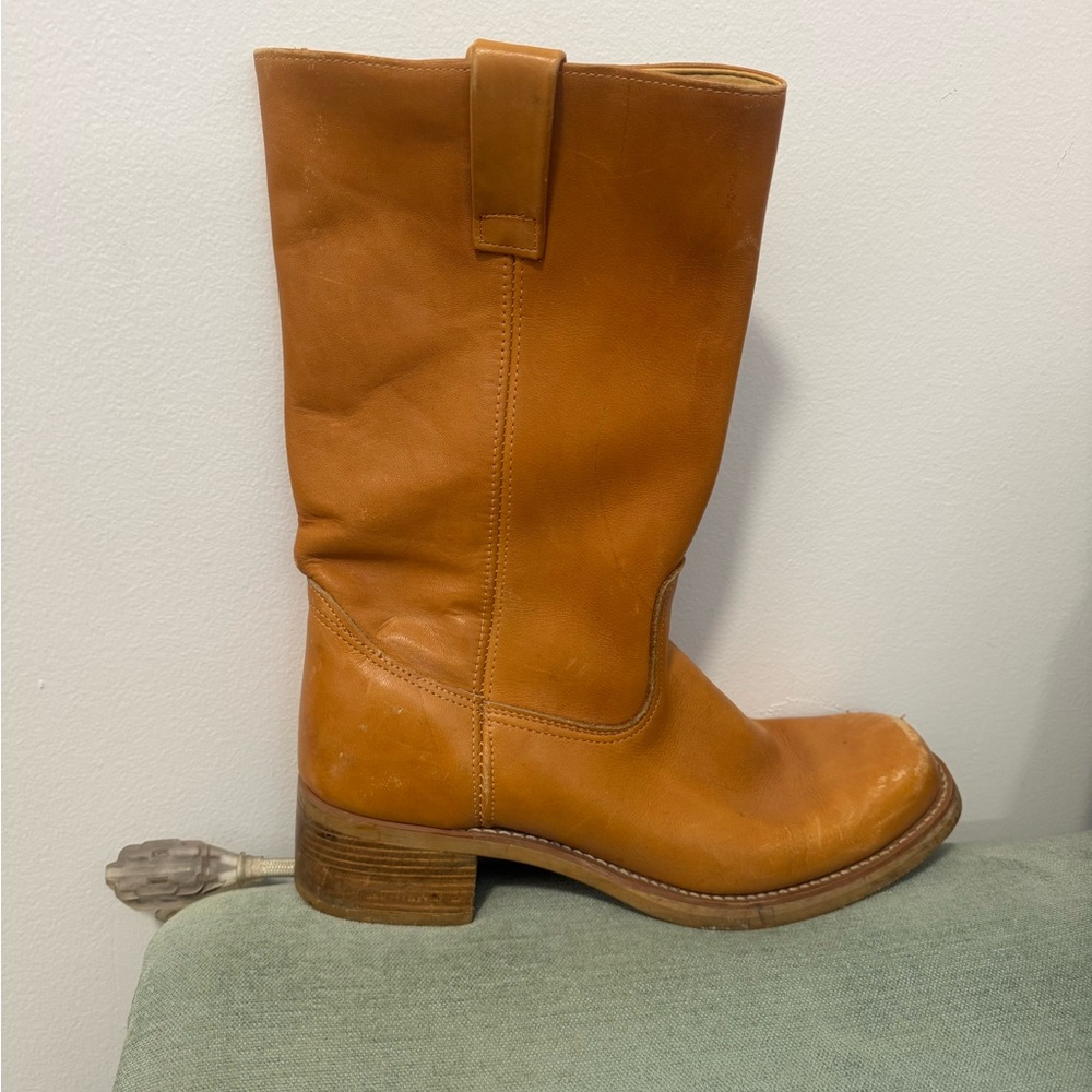Tan Leather Mid-Calf Boots